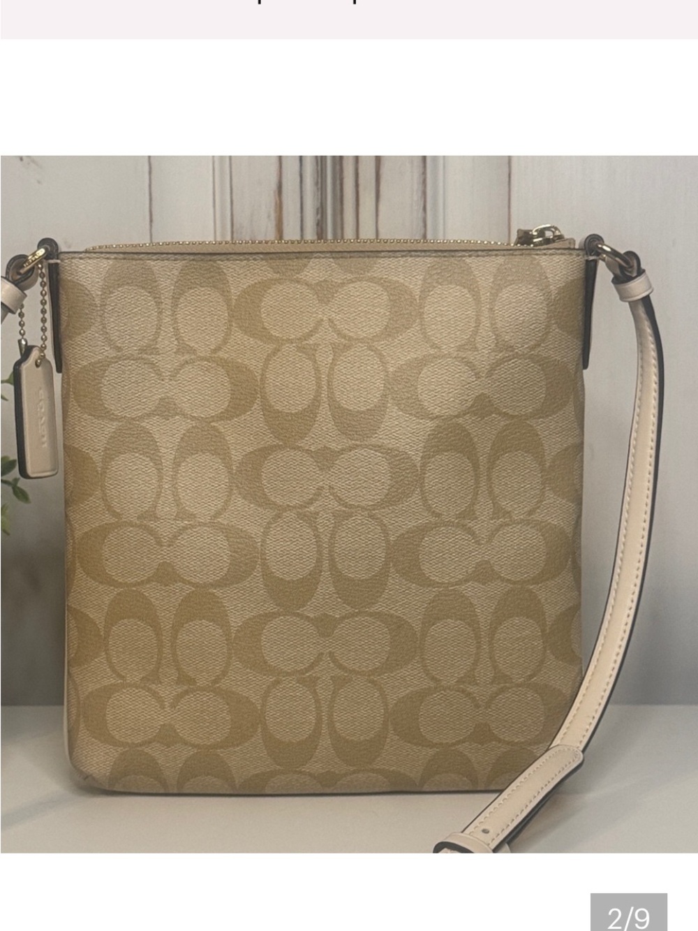 New Coach CE871 Crossgrain Leather File Crossbody Bag Khaki Chalk Gold Zip - Picture 3 of 8